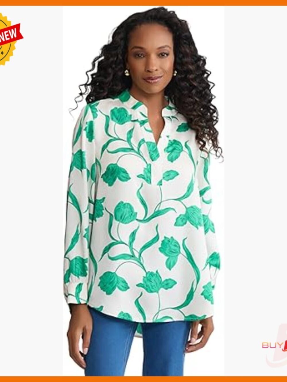 Long Sleeve V-Neck Blouse, Floral Print, Lightweight Polyester, Regular Fit